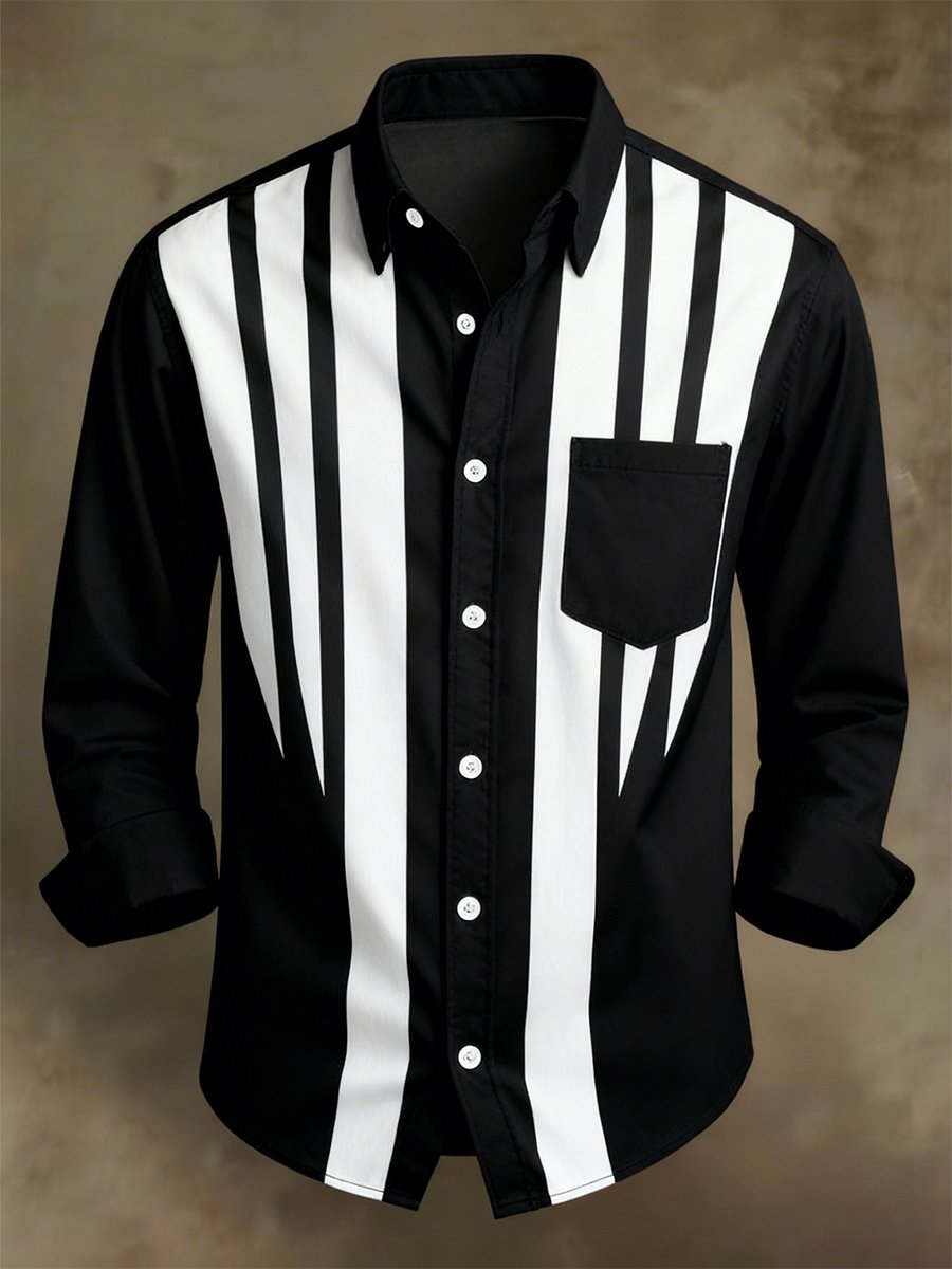 Camisa retro ejecutivo casual Baroque a rayas de manga larga para hombre