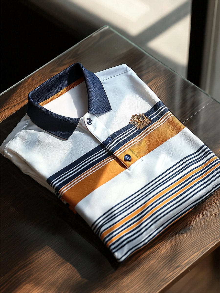 Camisa polo ejecutivo casual a rayas Button de manga corta para hombre