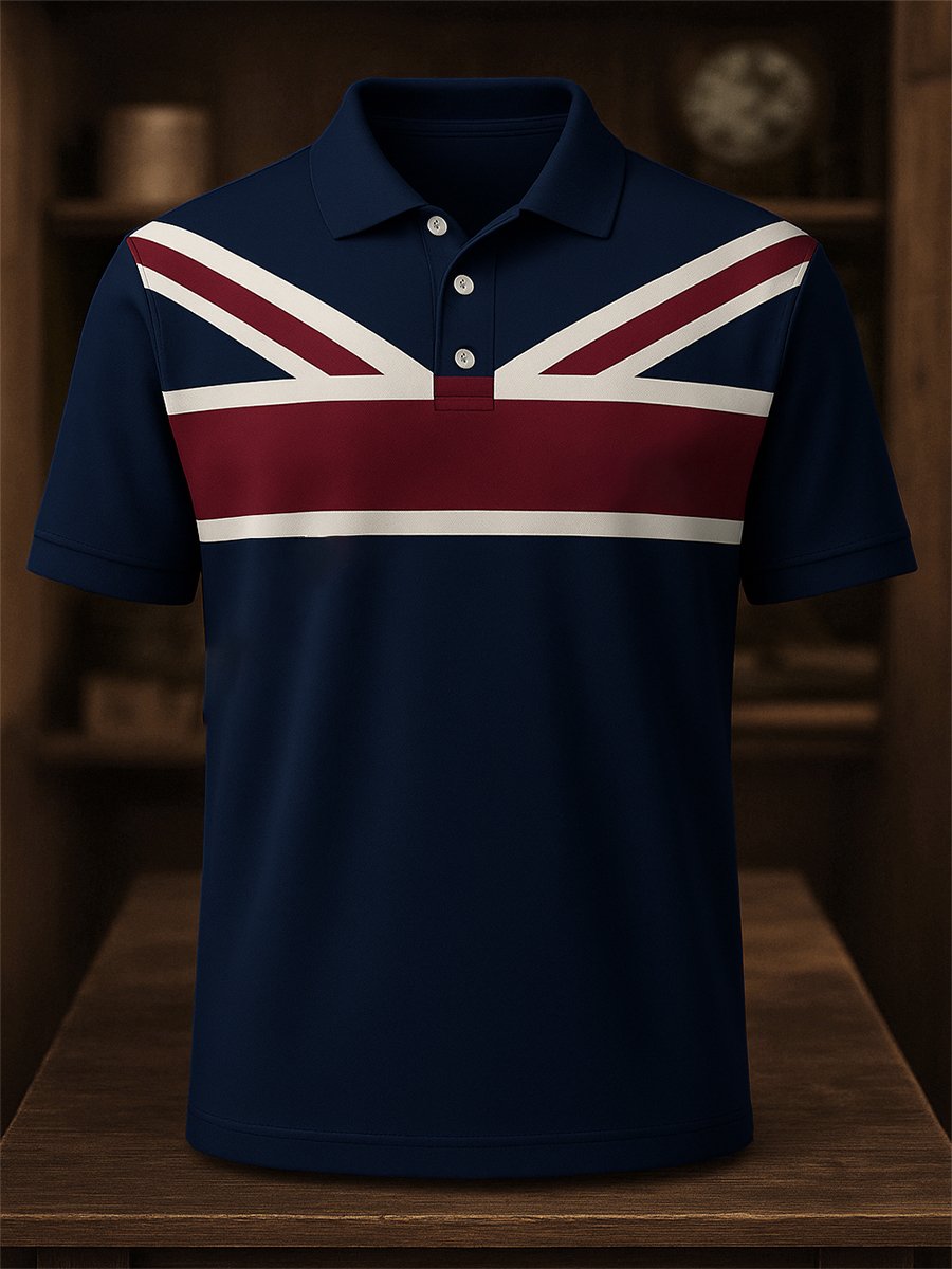 Camisa polo ejecutivo casual Union Jack Button de manga corta para hombre