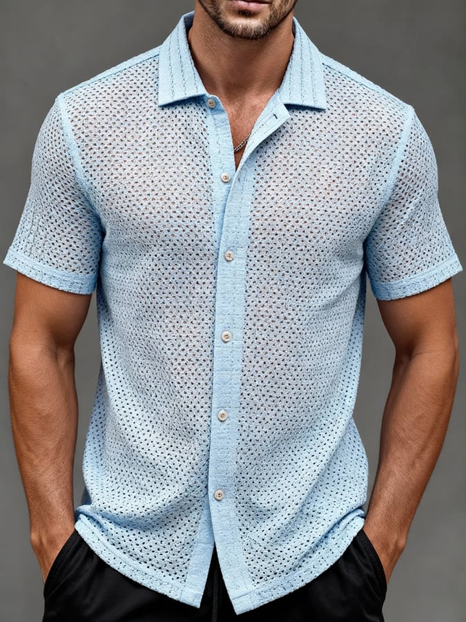 Camisa elegantee casual With solapa cuello And de manga cortas para hombre