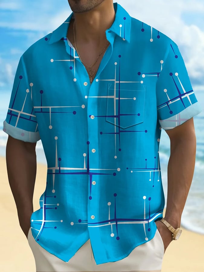 Camisa de moda casual Geometric estampado de manga corta