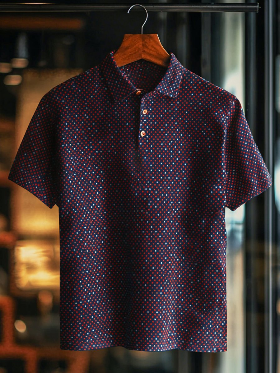 Camisa polo ejecutivo Polka Dot Button-Up de manga corta para hombre