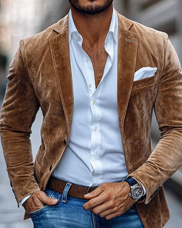 Ejecutivo casual Golden terciopelo Suit para hombre