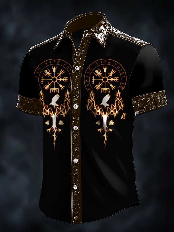 Camisa casual Dark Viking estampado satén para hombre