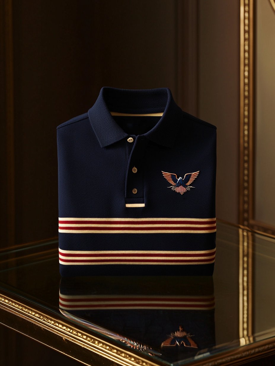 Camisa polo ejecutivo casual Independence Day a rayas Button de manga corta para hombre