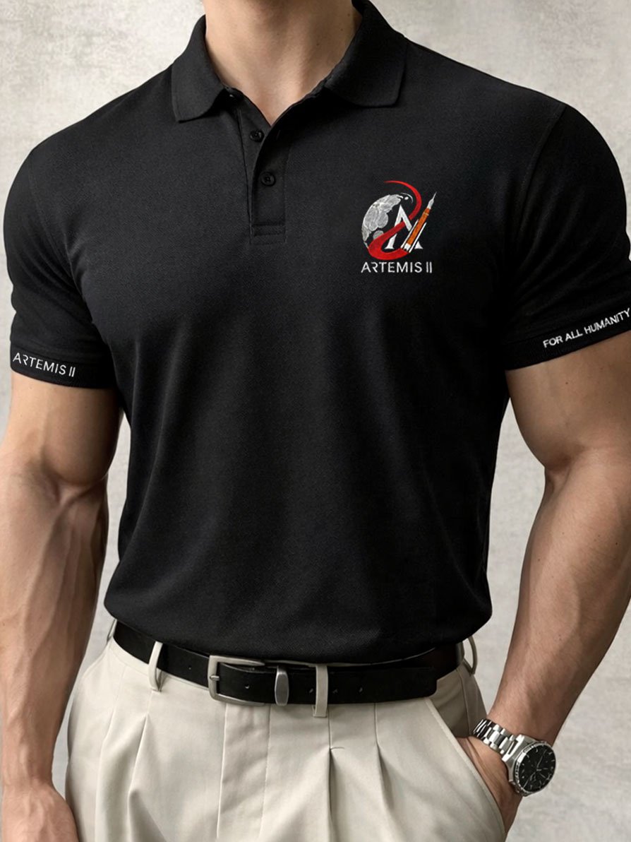 Camisa polo Artemis II Commemorative Edition casual de manga corta para hombre
