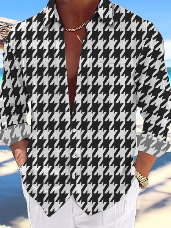 Camisa a rayas Abstract Art de manga larga para hombre