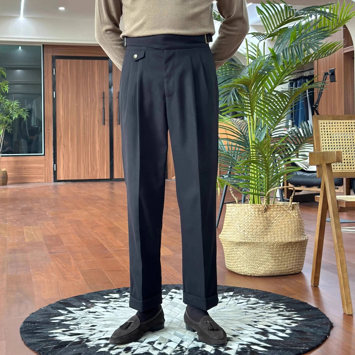 British high-waist old money trousers