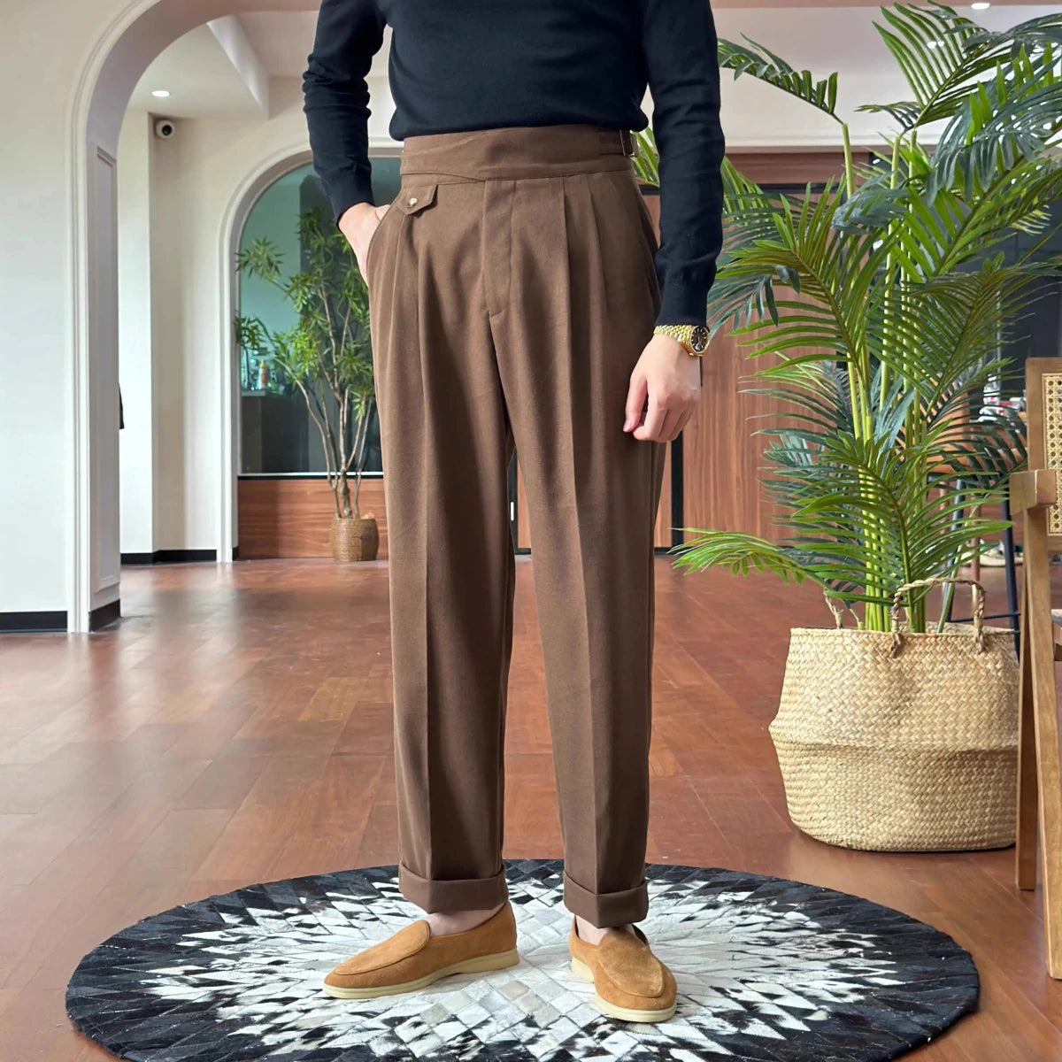 British high-waist old money trousers