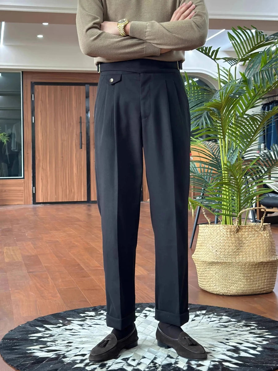 British high-waist old money trousers