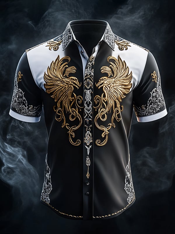 Camisa retro Viking gráfico de manga corta para hombre