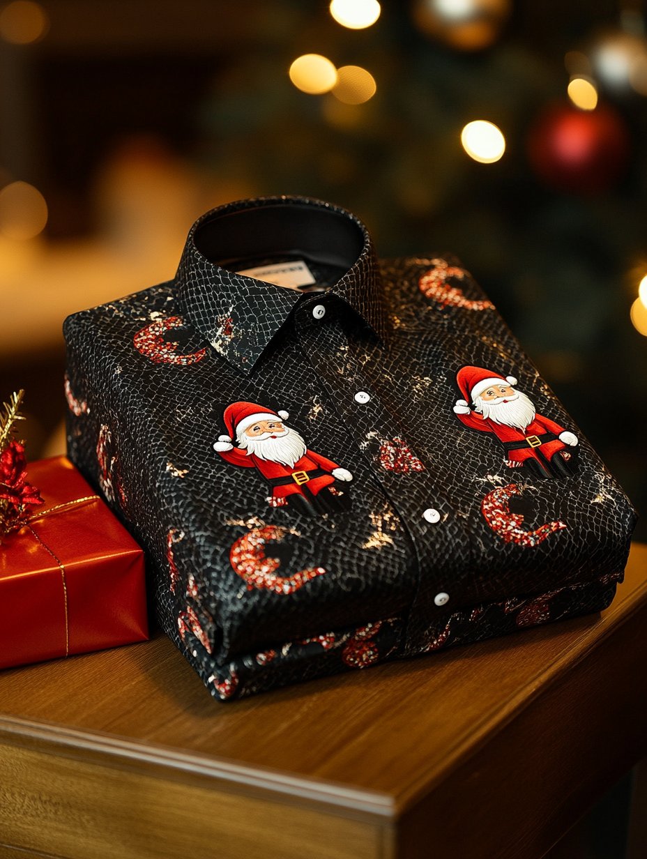 Camisa ejecutivo de lujo Christmas Santa Claus estampado de manga larga para hombre