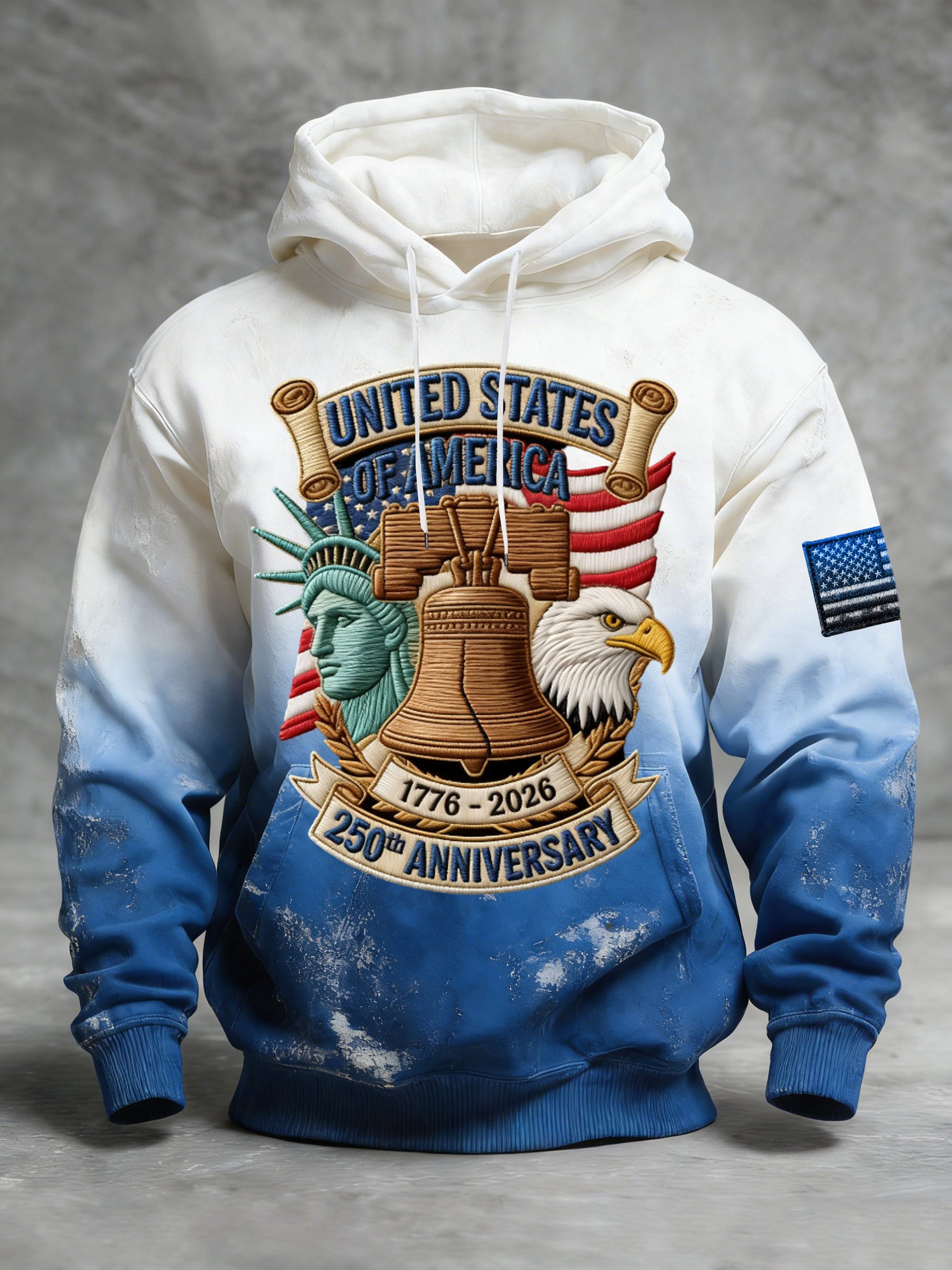 Sudadera vintage American Flag estampado Hooded para hombre