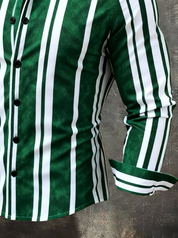 Camisa vintage Color-Block estampado de manga larga para hombre
