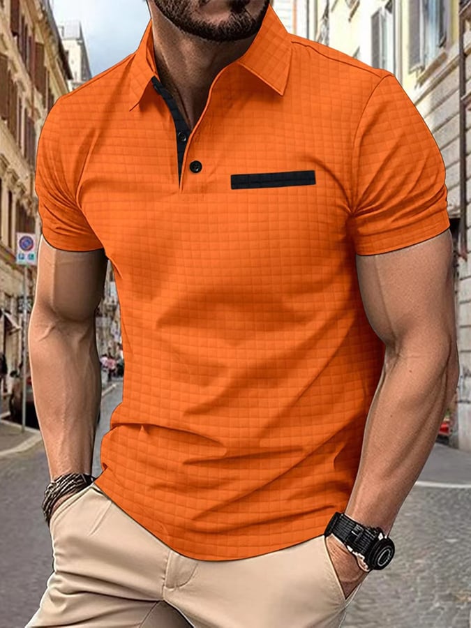 Camisa polo jacquard a cuadros Fabric de moda casual para hombre