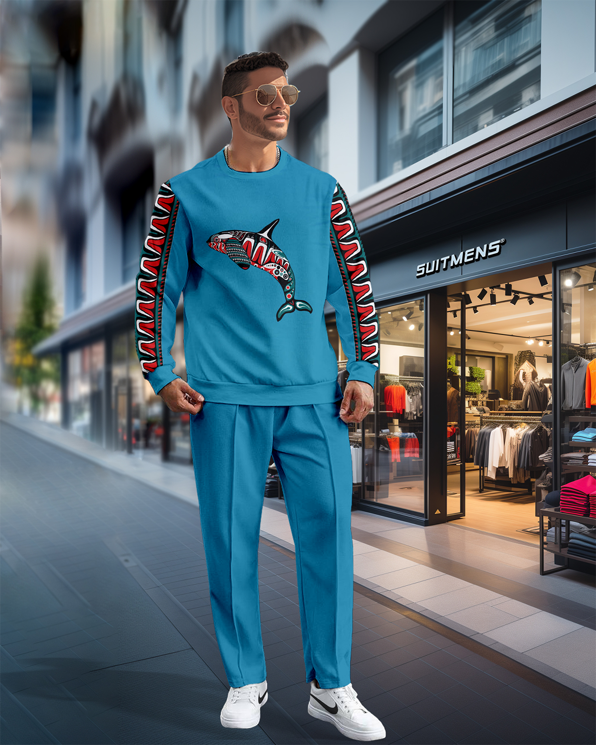 Simple Colorblock Round Neck casual Sports Set 062 para hombre