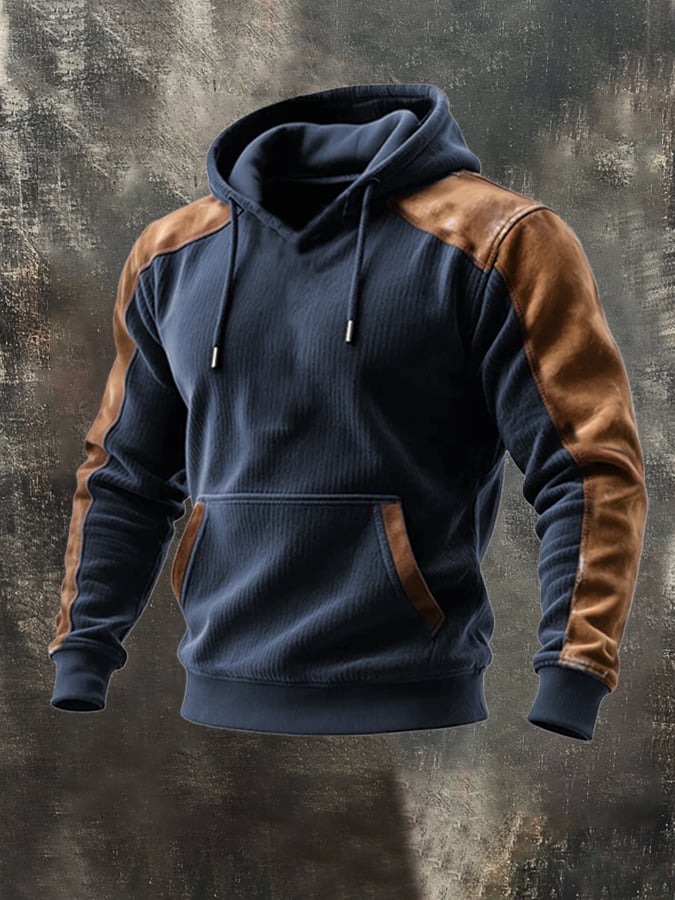 Sudadera retro Stitching Contrast Color Hooded casual Suit para hombre