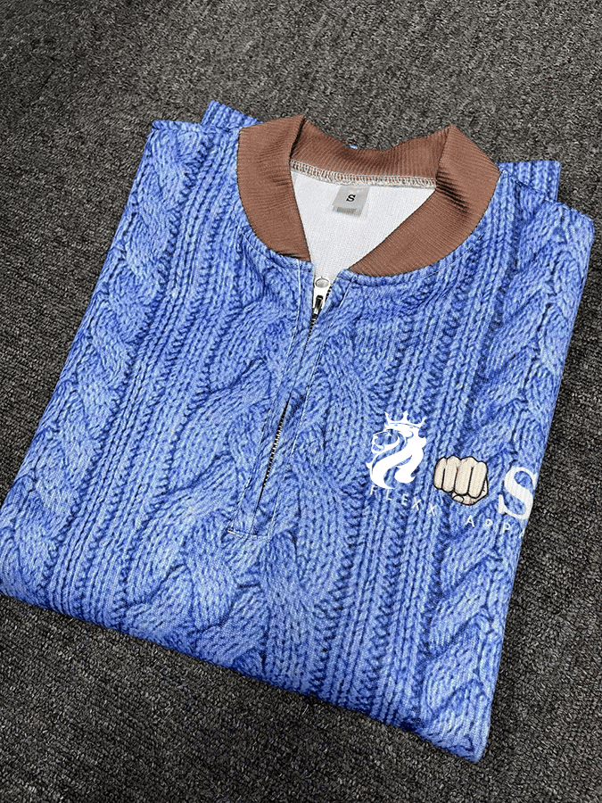 Sudadera retro Letter estampado cierre Neck tejido para hombre