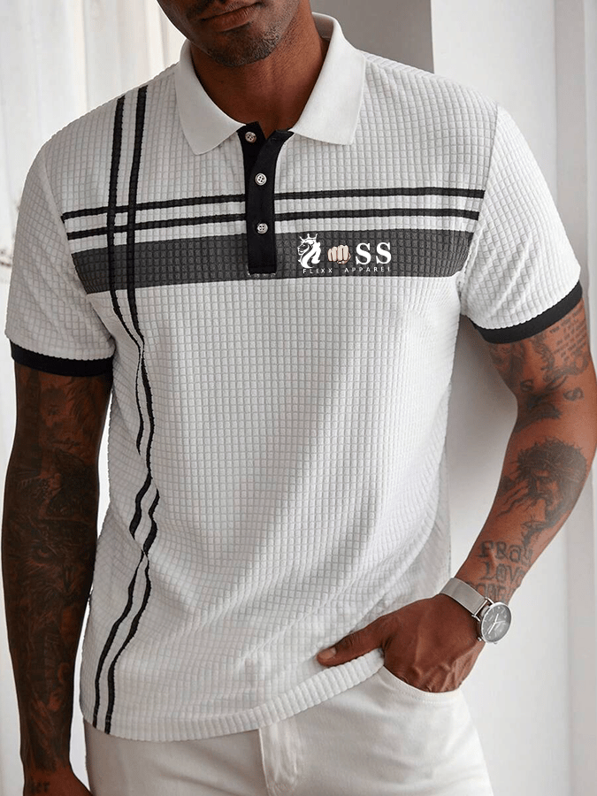 Camisa polo de moda ejecutivo Letter estampado a cuadros Fabric casual para hombre