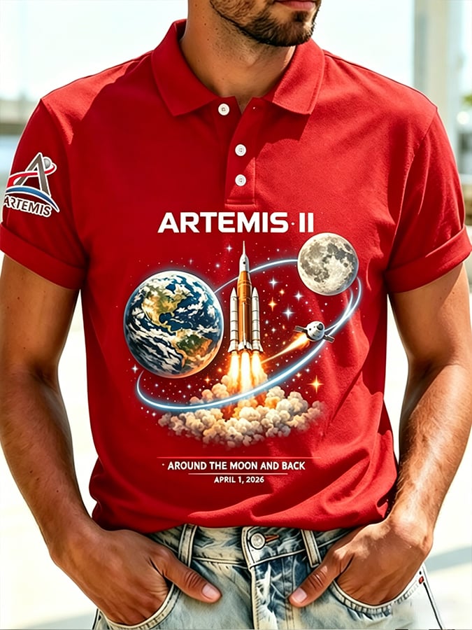 Camisa polo retro Artemis II 2026 Rocket Launch estampado