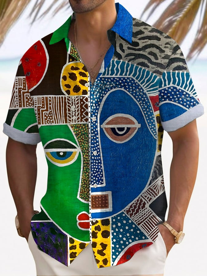 Camisa de moda Vacation Abstract Face para hombre