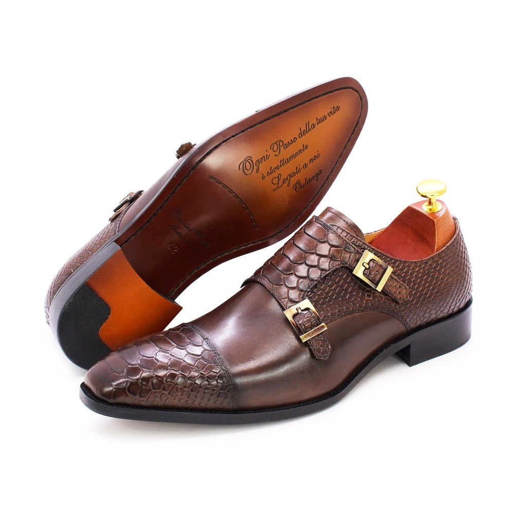 Zapatos formal Genuine cuero retro Double Buckle Monk