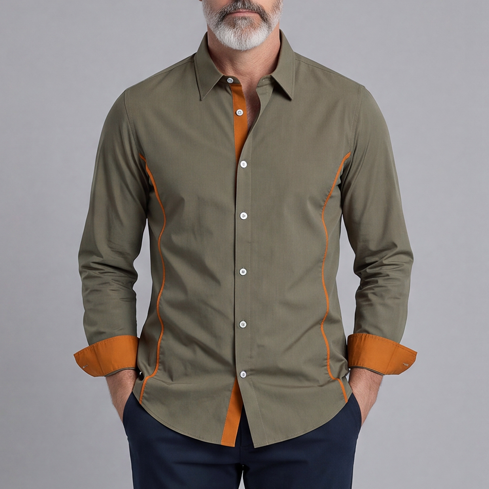 Camisa Color-Blocked V-Neck de manga larga para hombre
