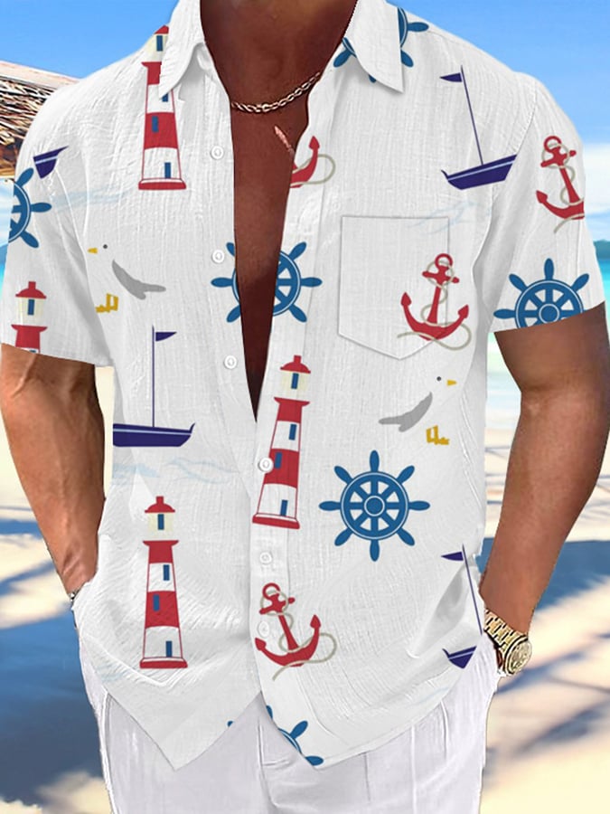 Camisa Hawaiian Anchor estampado Resort casual (Includes Pockets) para hombre
