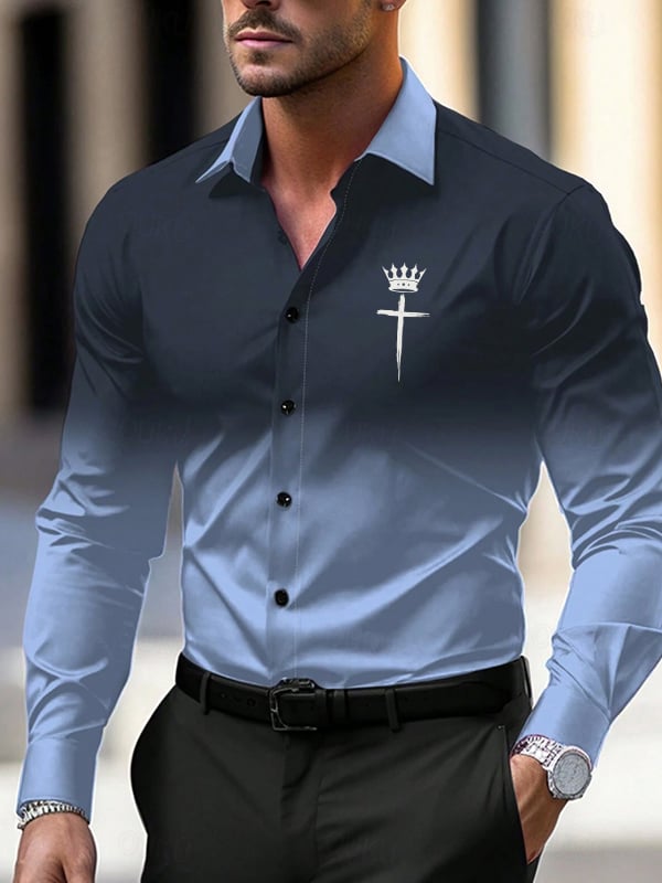 Camisa Street Style ejecutivo a rayas estampado de manga larga para hombre