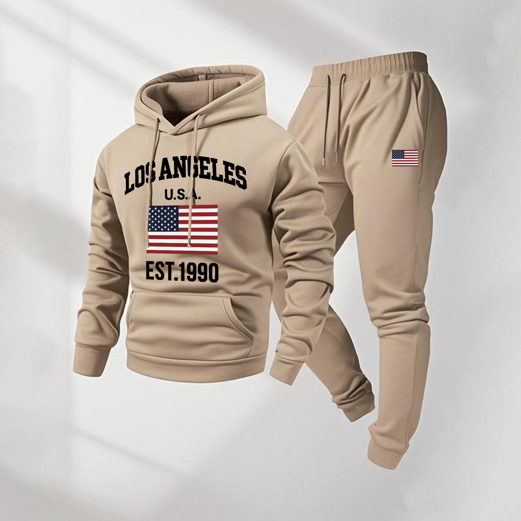 Sudadera con capucha Los Angeles USA Letter estampado and Drawstring Sweatpantalón Set, Menswear, casual Athletic de manga larga Hooded chaqueta & Trousers for Fall & Winter, Clothing for para uso diario Wear, Sportswear Indoor para exterior, Tracksuit, Athleisure para hombre