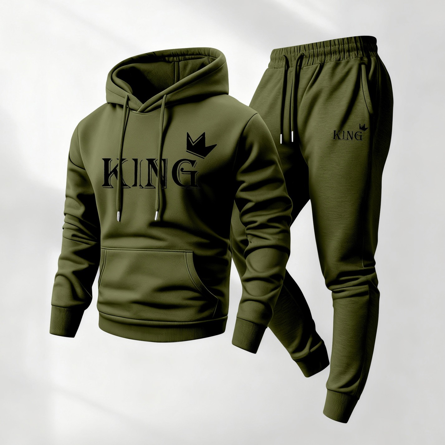 Sudadera con capucha King Pattern estampado and Drawstring Sweatpantalón Set, Menswear, casual Athletic de manga larga Hooded chaqueta & Trousers for Fall & Winter, Clothing for para uso diario Wear, Sportswear Indoor para exterior, Tracksuit, Athleisure para hombre