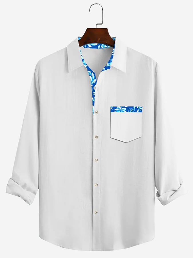 Camisa de moda casual Contrast Color de manga larga para hombre