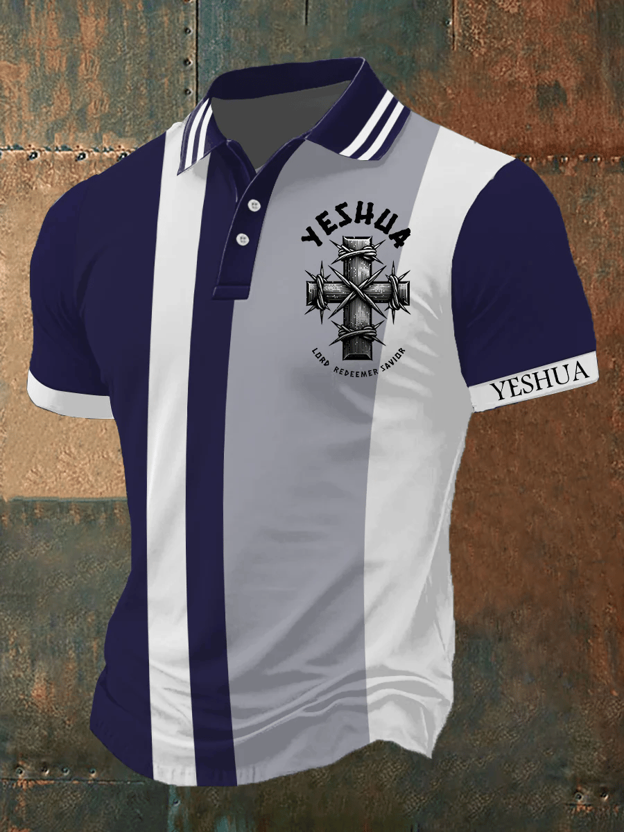 Camisa polo Faith Cross Jesus estampado Button Head para hombre