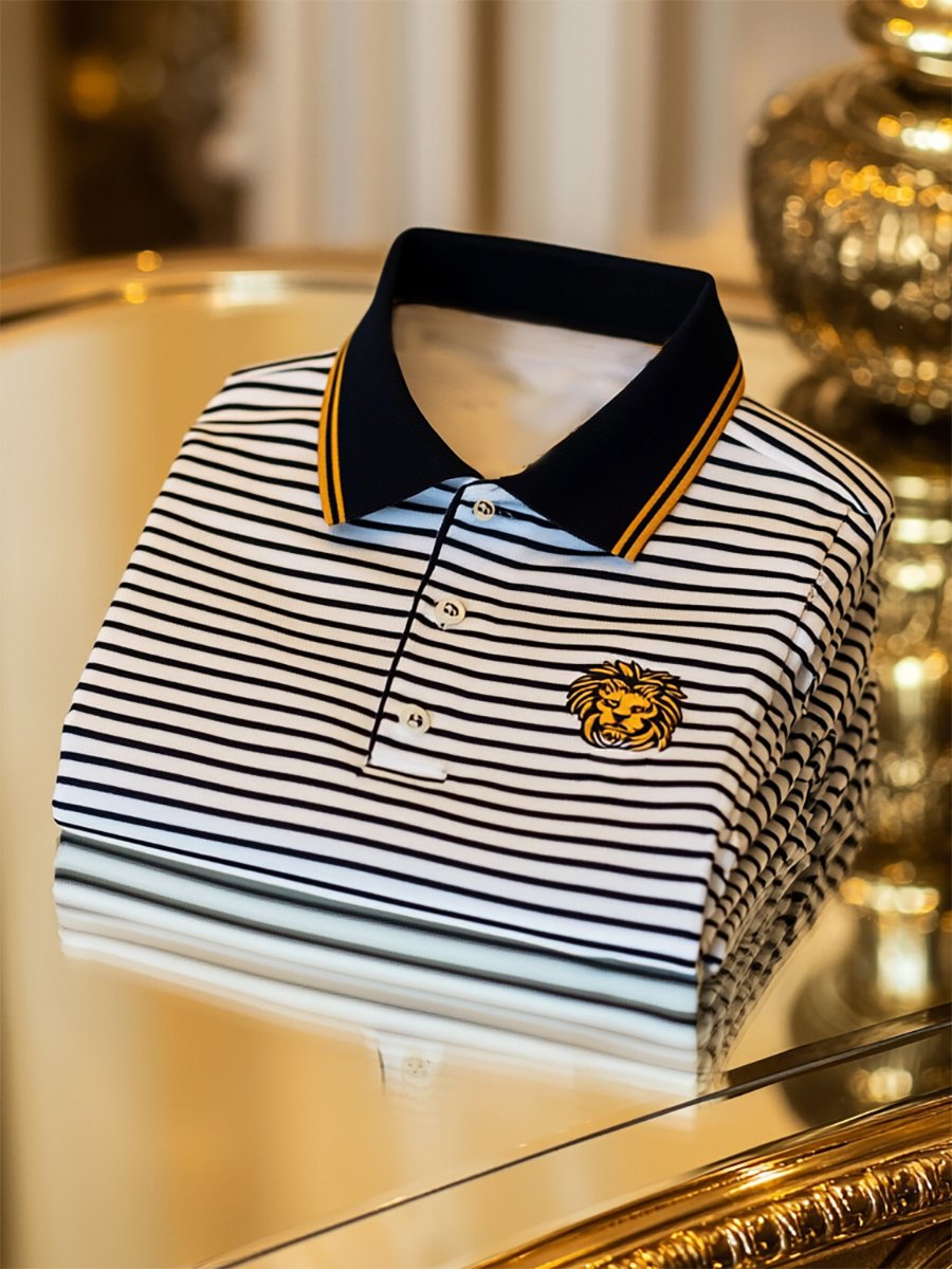 Camisa polo ejecutivo casual a rayas Button de manga corta para hombre
