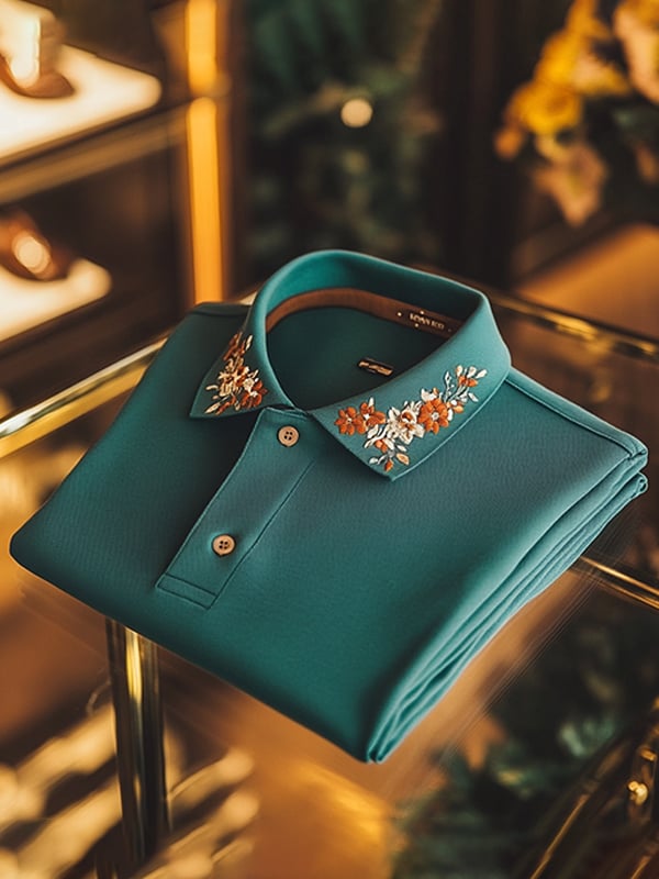 Camisa polo ejecutivo casual cuello floral Button para hombre