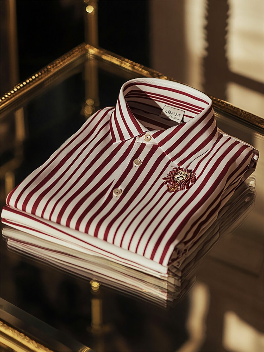 Camisa polo ejecutivo casual a rayas Button de manga corta para hombre