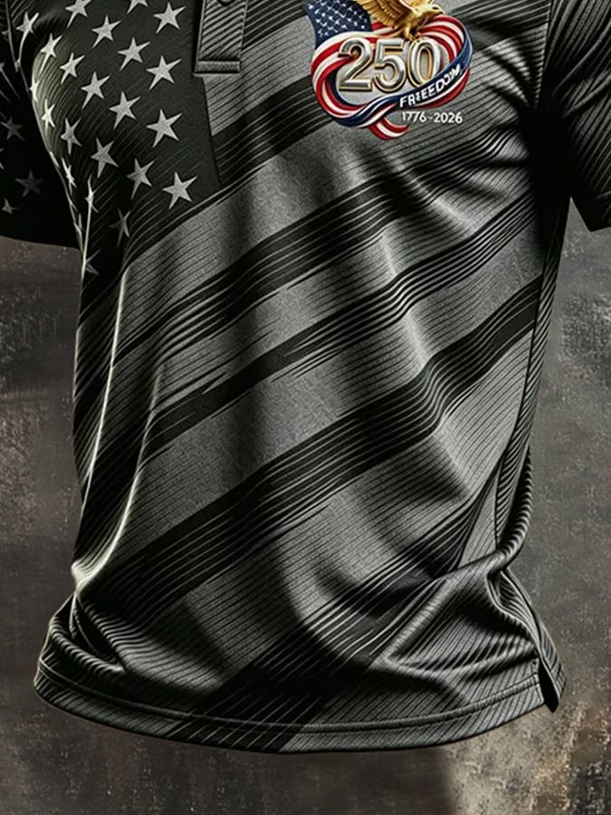 Camisa polo retro "Patriot" Color-Block de manga corta para hombre