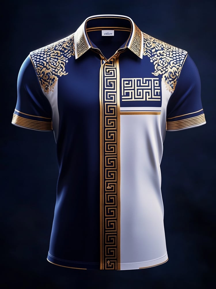 Camisa satén Luxe estampado de manga corta Button para hombre
