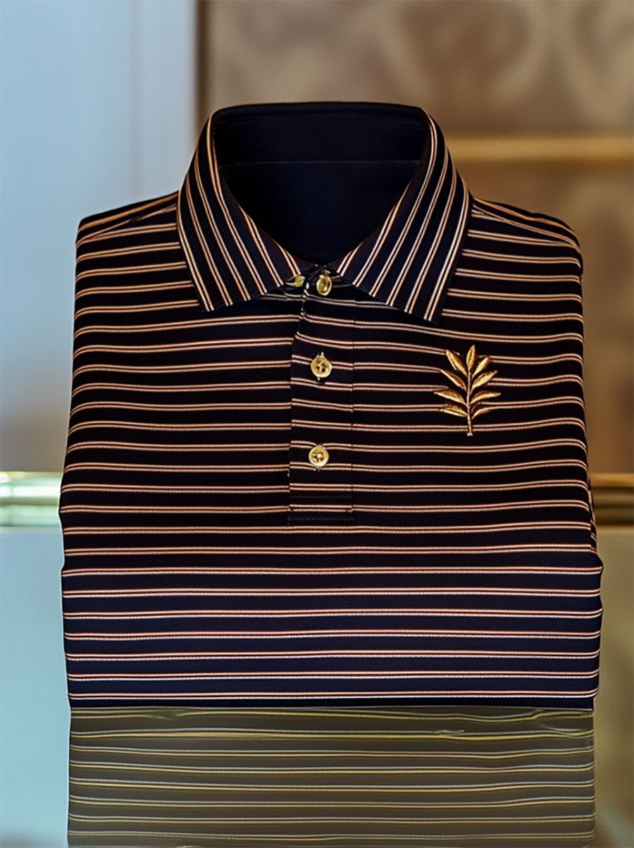 Camisa polo ejecutivo casual a rayas Button de manga corta para hombre