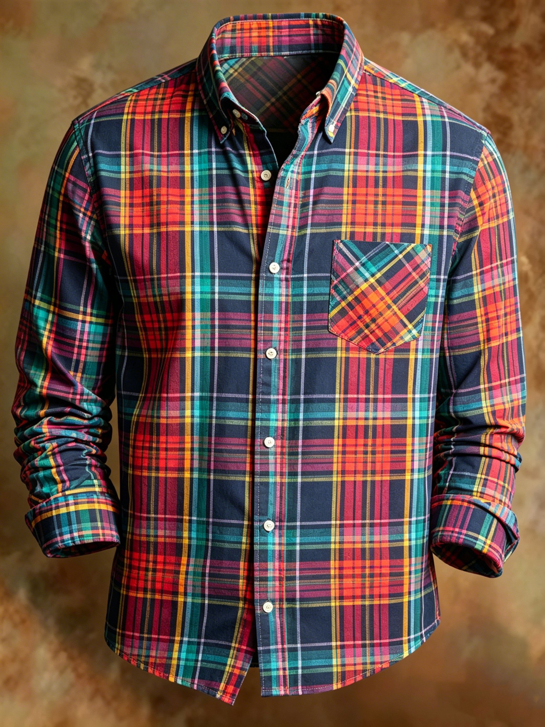 Camisa retro Multicolor a cuadros estampado ejecutivo para hombre
