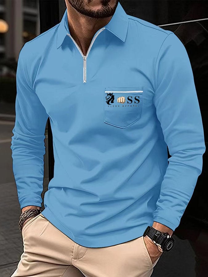 Camisa polo Sports casual de corte entallado de manga larga para hombre