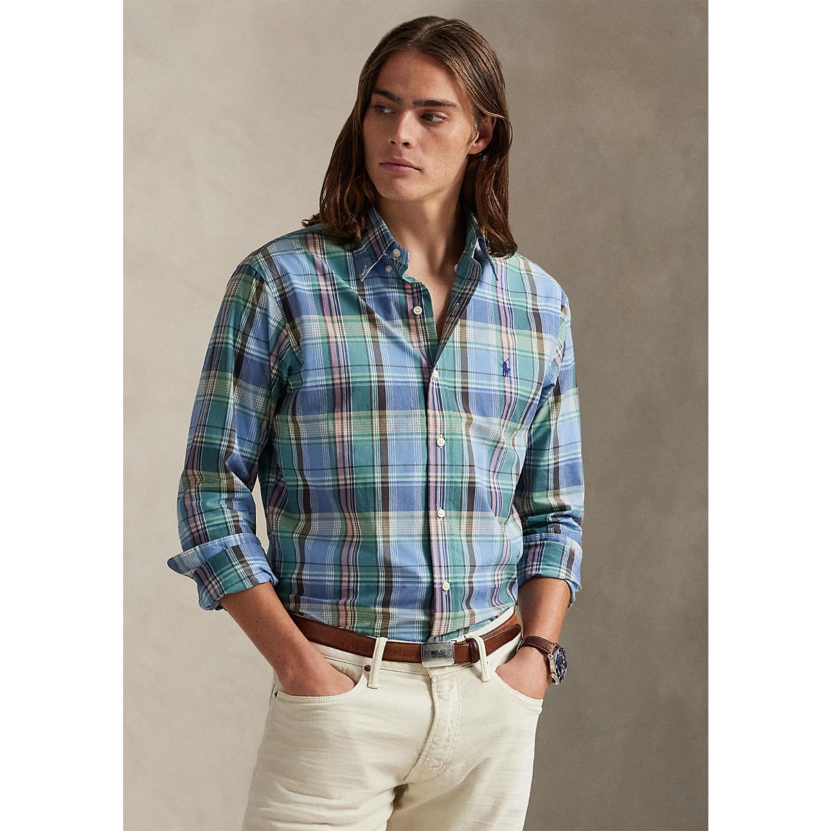 Classic Fit Plaid Poplin Shirt - 1