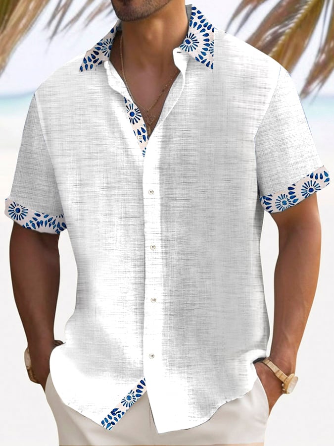 Camisa Simple Ethnic Pattern Design casual de manga corta para hombre
