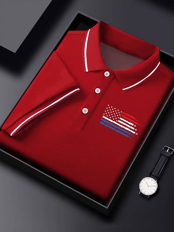 Camisa polo Independence Day retro Flag Fighter diseño para hombre