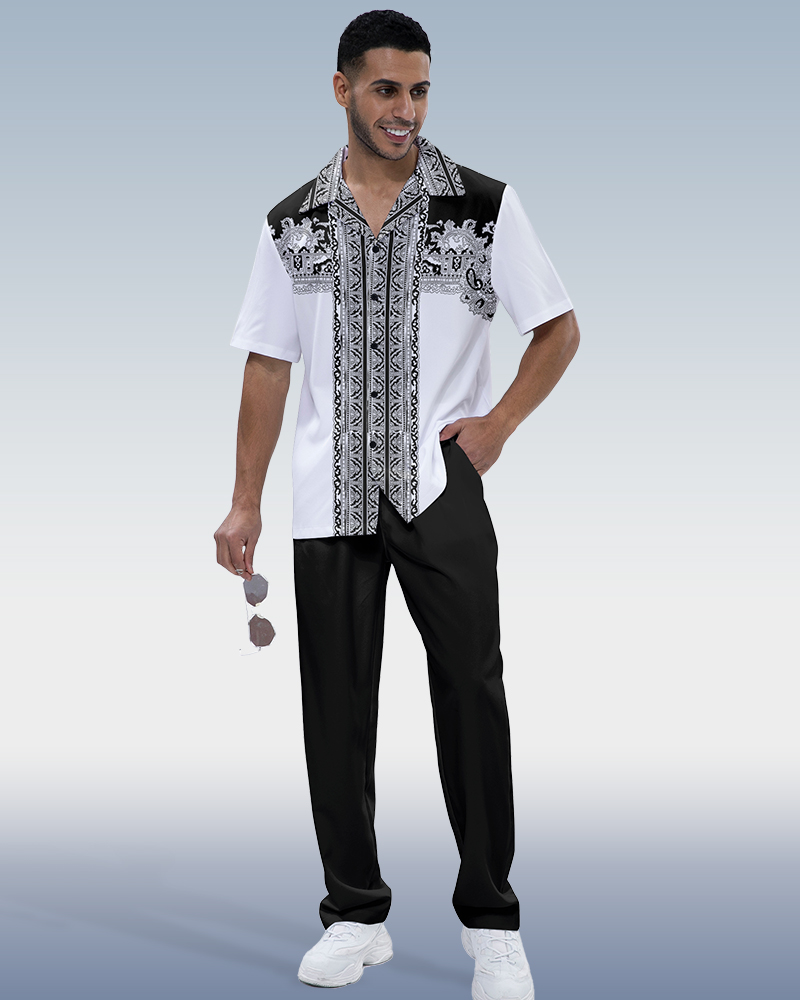 Black Embroidered estampado Design 2-Piece Walking Set