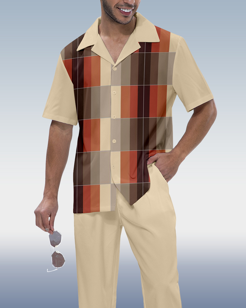 Camisa en bloques de color estampado de manga corta Walking Set 1002 para hombre