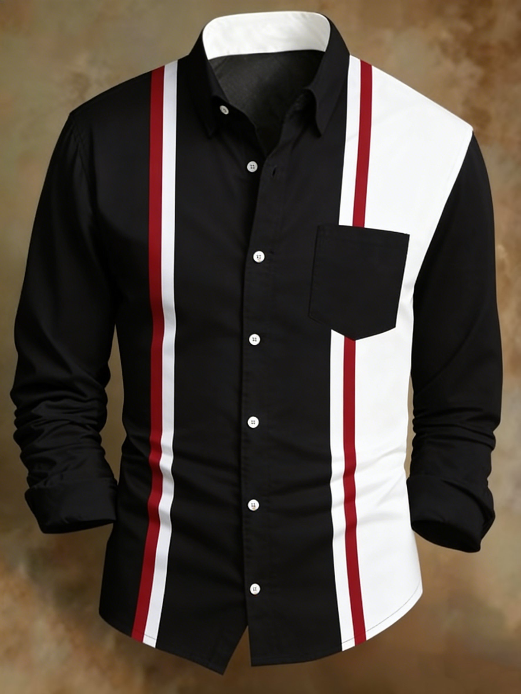 Camisa retro Abstract Art estampado Colorblock a rayas diseño ejecutivo Style para hombre
