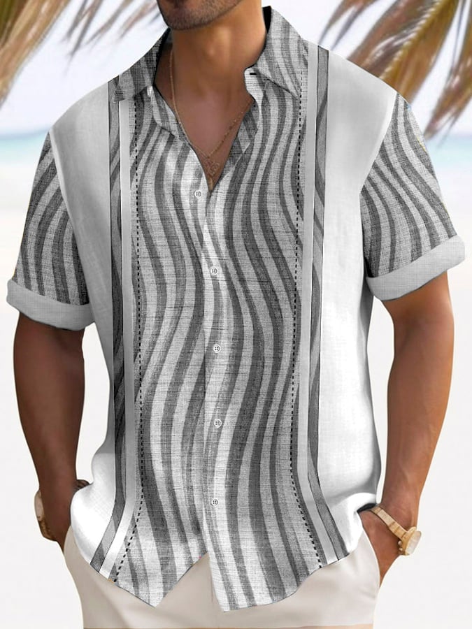 Camisa de moda casual Holiday Color Contrast estampado de manga corta
