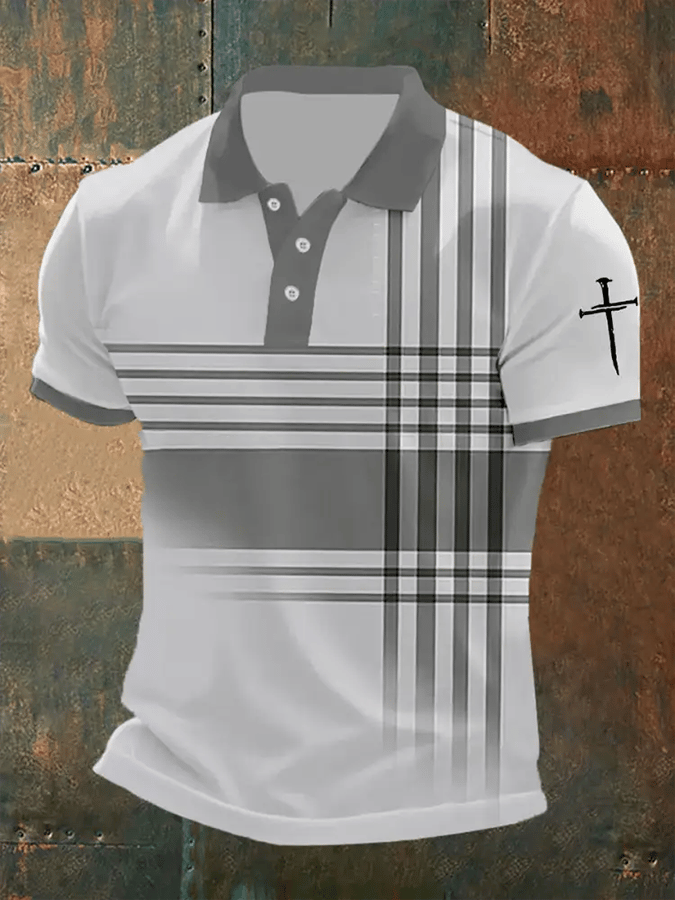 Camisa polo retro Faith casual estampado para hombre