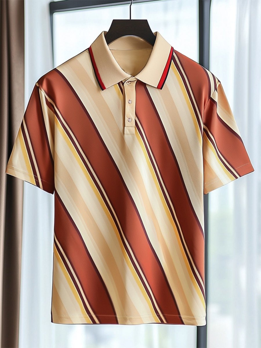 Camisa polo ejecutivo casual rayas estampado Button de manga corta para hombre